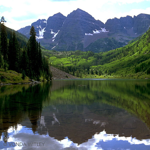 Mountains reflected in lake